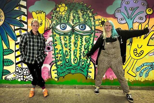 Mural at Chapel Path Underpass, off London Road, Bexhill. Artists L-R: G_wizz_wheeler and Katea Monstrous. W.AVE ARTS Bexhill.