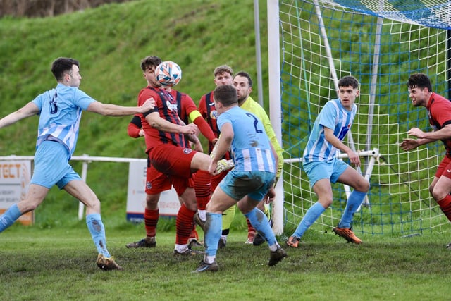 Action from Worthing United's 2-2 draw with Wick in the SCFL Division 1