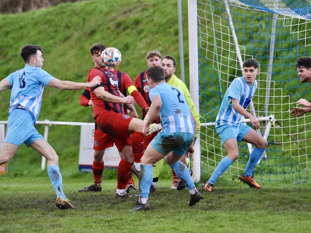 Action from Worthing United's 2-2 draw with Wick in the SCFL Division 1