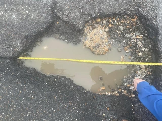 Kelly Underhill said: "My son only passed his test the day before he hit this massive one in Old Town, bust his tyre!" (photo by Kelly Underhill)
