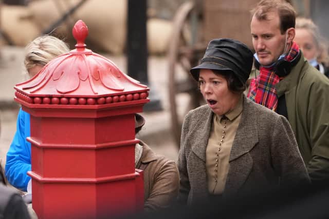 Oscar-winning Olivia Colman was pictured in Arundel this week with co-stars Jessie Buckley (Olivier award-winner) and Dame Eileen Atkins (BAFTA TV Award-winner). Photo: Eddie Mitchell