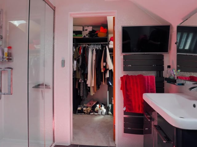 Next to the downstairs bedroom or study is this shower room with walk-in shower cubicle and wash hand basin.