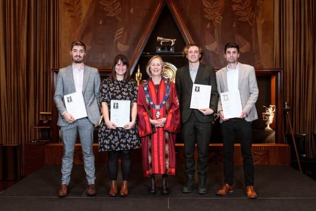 Picture shows (L to R): Amanda Waring, Master of the Furniture Makers’ Company, with some of the winners