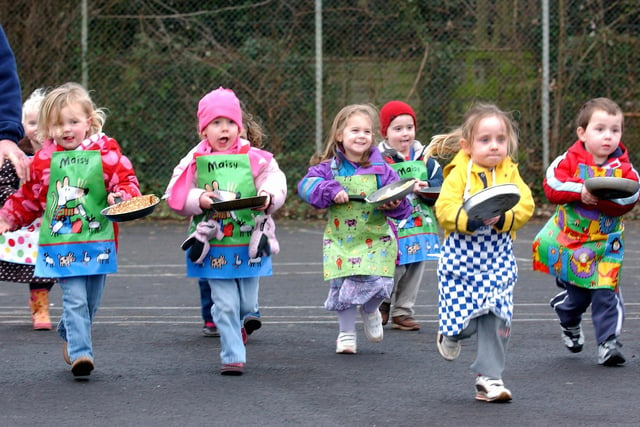 Pancake races at Midhurst Nursery Class in February 2008