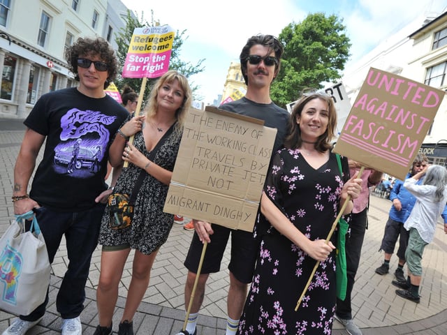 Hastings Stand Up To Racism's National Day Of Protest on August 10 2024 in Robertson Street.