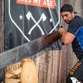 Pulborough college lecturer Joe Groom in action in a timbersports event