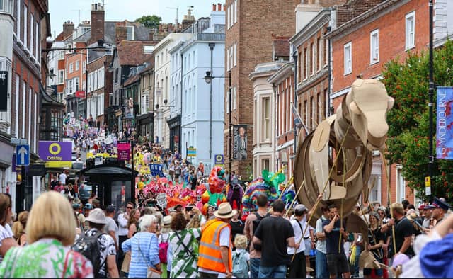 Packed streets at the Moving On parade