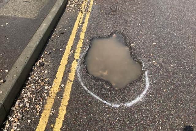 Greta Nunn, of Beckworth Close, Lindfield, said she came off her bike in Perrymount Road after hitting this pothole on Monday, May 1