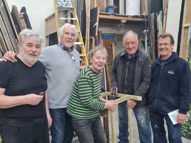 Famous five, from left, Len Shipton, Dave Otway, Liz Slough, Ron Lainchbury and Ray Viney get cracking on the set for Sheila's Island