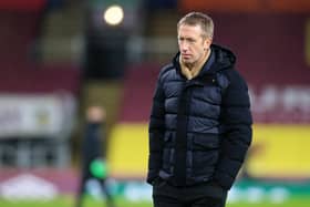 Graham Potter, manager of Brighton and Hove Albion, looks on during the Premier League match between Burnley and Brighton & Hove Albion at Turf Moor on February 6, 2021.