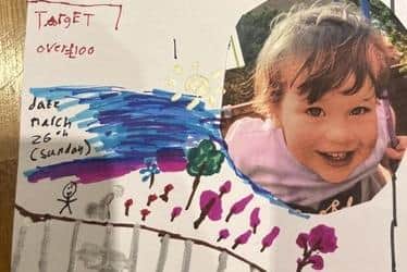 Part of Alfie Longford's hand-drawn poster for his fundraiser featuring a photo of Teddy Lichten