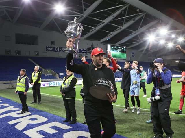 Action and celebrations as Worthing take on Bognor Regis Town in the Sussex Senior Cup final at the Amex Stadium - and win 8-7 on penalties