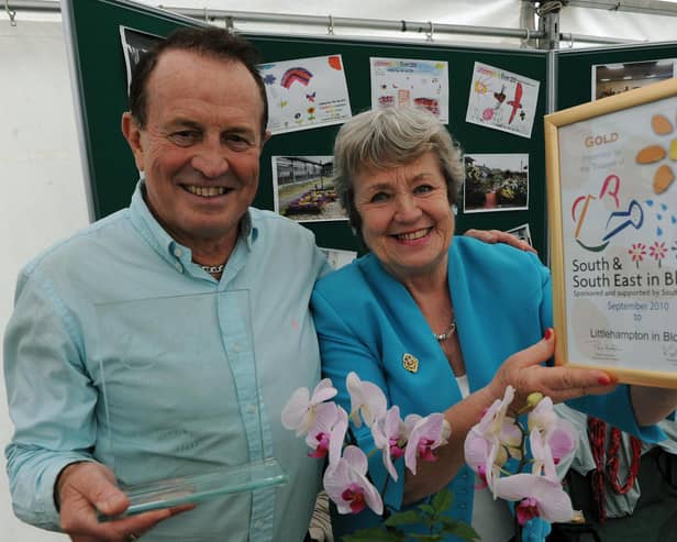 Margaret Boulton with Dr James Walsh in 2010, when Littlehampton won the South and South East in Bloom gold award
