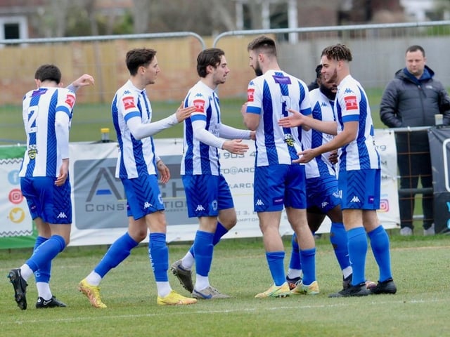 Action from Littlehampton Town's 3-2 Isthmian League win over Haywards Heath Town at The Sportsfield