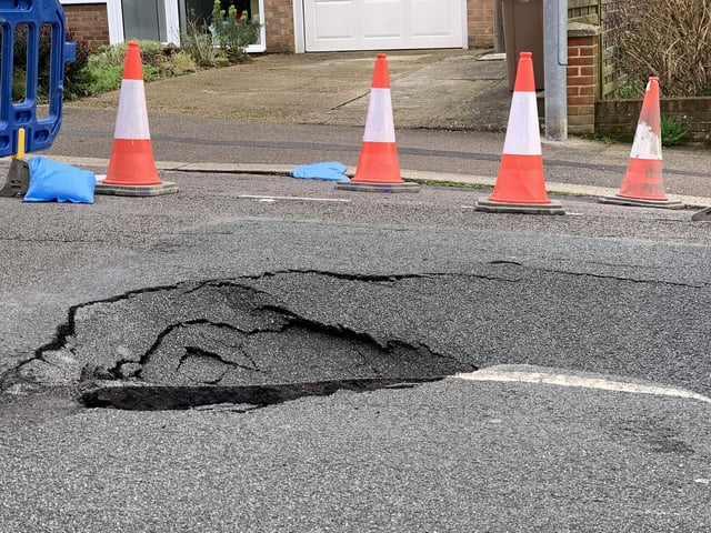 Linton Road in Hastings has been closed due to a big sinkhole appearing