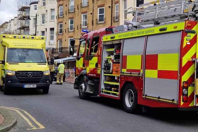 Emergency service crews in Terminus Road, Eastbourne. Picture from Laurence Baker