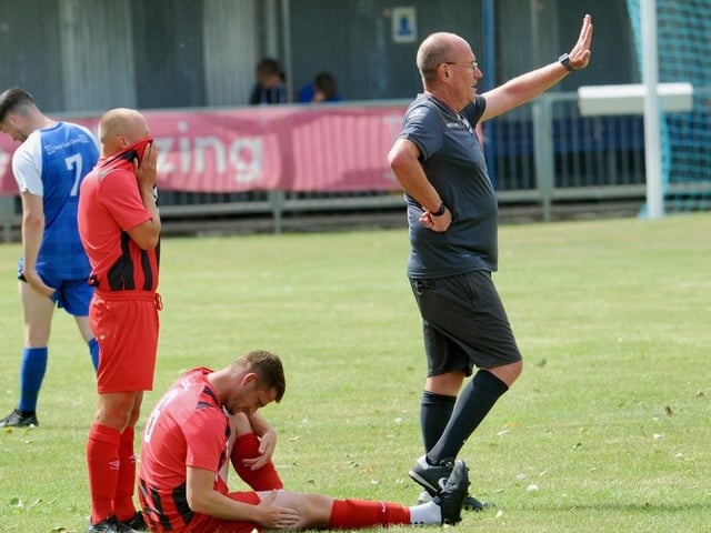 Action from a pre-season friendly between Shoreham and Worthing United at Middle Road
