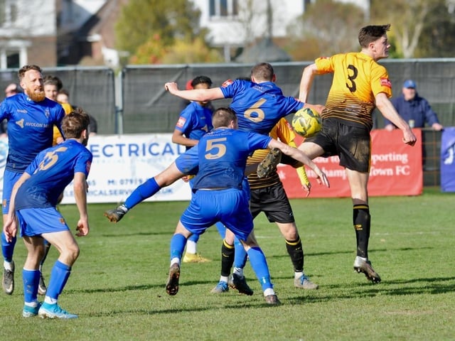 Action from Littlehampton Town's 1-1 draw with Lancing in theIsthmian south east division at The Sportsfield