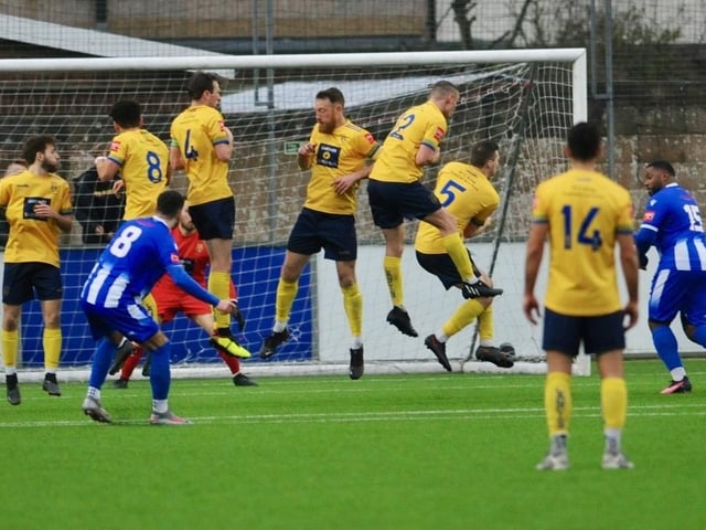Action from Lancing FC's 1-0 home loss to East Grinstead Town in the Isthmian south east division