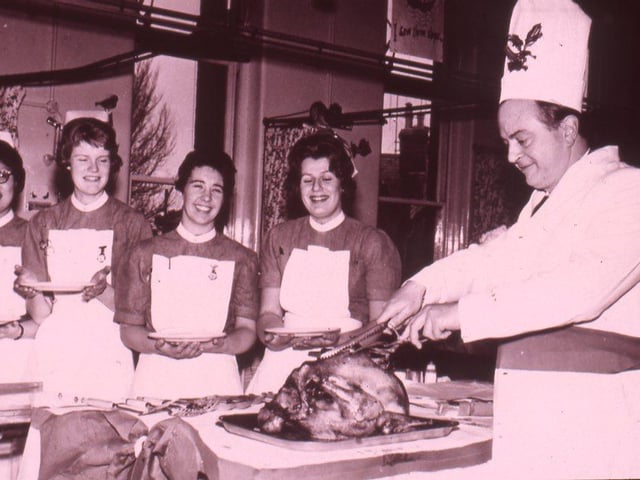 The Mayor carving a turkey at Princess Alice Hospital in 1949. Photo contributed by Eastbourne Local History Society.