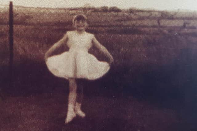 Teri Sayers-Cooper in 1966/7, with the fields behind her where Willingdon Trees now sits
