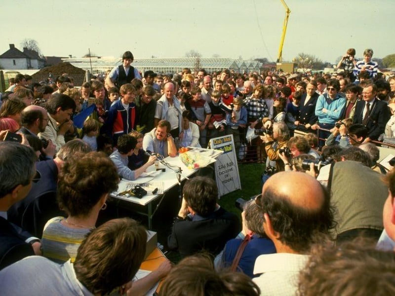 Zola Budd of South Africa at a press conference after her first race in Great Britain in Crawley in 1984.
