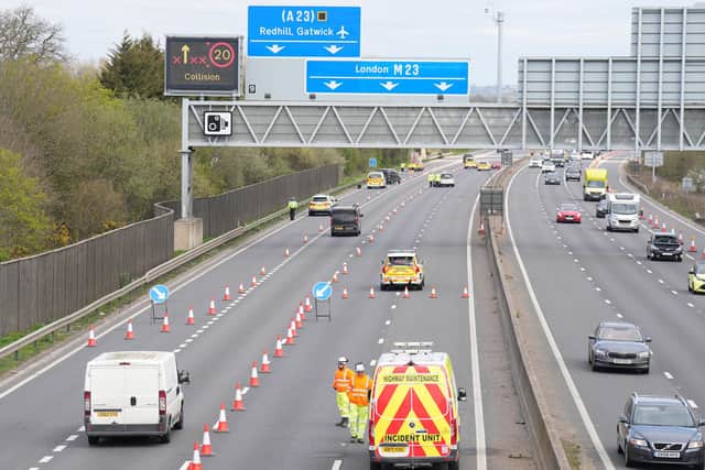 A young woman has died, and a driver arrested, after a collision on the M23, near Gatwick Airport. Photo: Eddie Mitchell