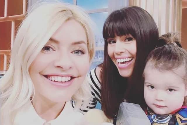 From left: Holly Willoughby, Hannah Peckham and Bodhi. Photo: h.j.peckham on Instagram