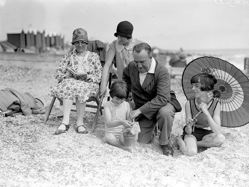 Fred Montague and his family at Littlehampton in August 1929.