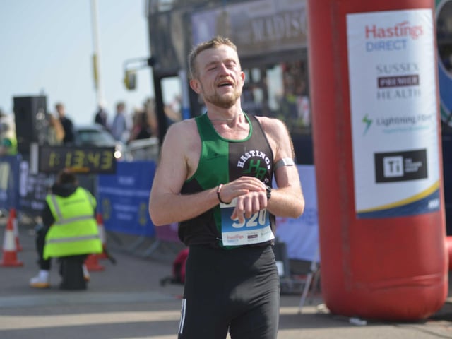 Images from the finish area at the 2026 Hastings Half Marathon
