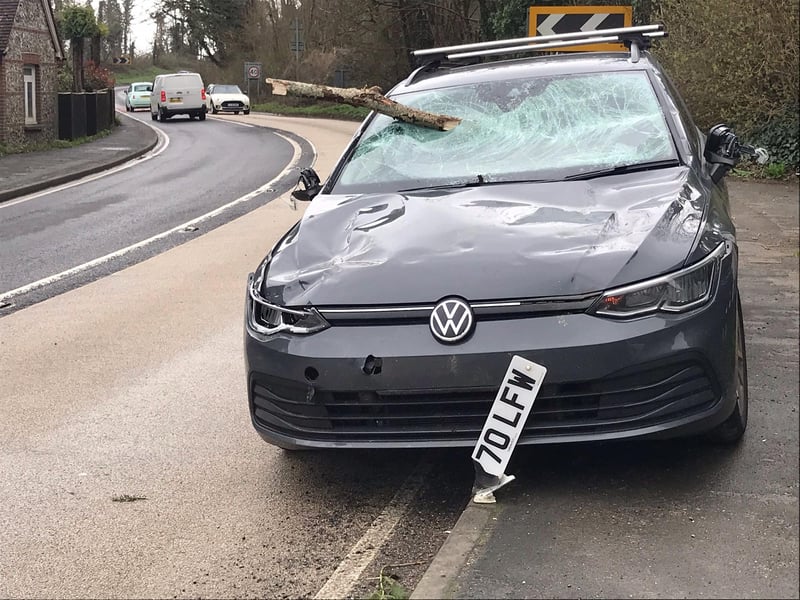 A woman had her car windscreen smashed by a tree branch whilst she was driving to see her parents in Ditchling.