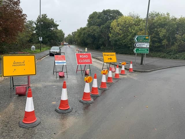 The road closure at Long Furlong. Photo: Eddie Mitchell
