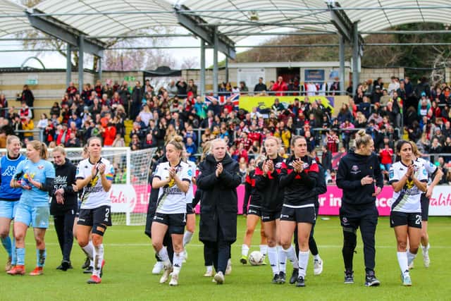 Lewes Women applaud the crowd after the FA Cup defeat. Picture by James Boyes