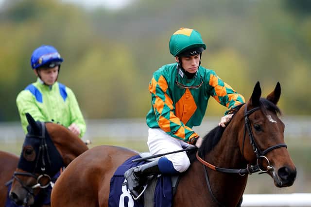 Jockey George Rooke on One Last Dance prior to competing in the Betway Handicap at Wolverhampton racecourse. Picture date: Monday November 8, 2021.