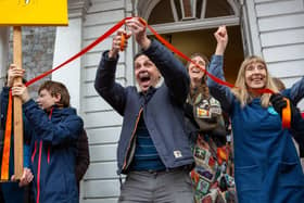 Lewes Climate Hub opened by Matthew Bird, cabinet member for sustainability at Lewes District Council (LDC), with a ribbon-cutting.