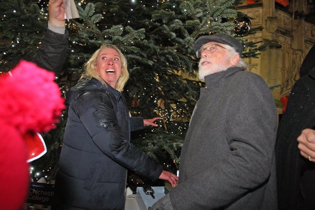 Local heroes Zoe Collyer and Trevor Ware switch on the lights