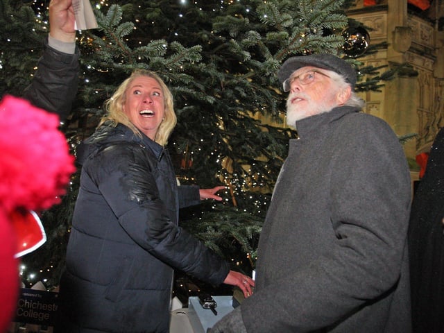 Local heroes Zoe Collyer and Trevor Ware switch on the lights