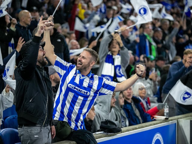 Brighton fans pictured at a historic night at the Amex as they payed their first ever game in Europe against EK Athens in the Europa League.