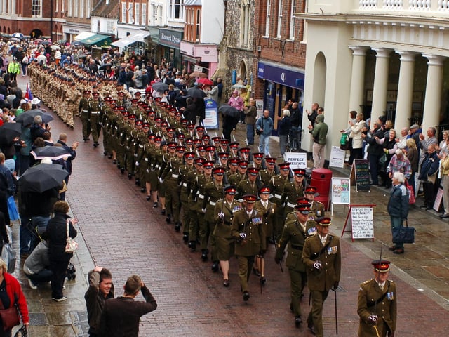 A proud moment for the 47th Regiment Royal Artillery as they parade down North Street.