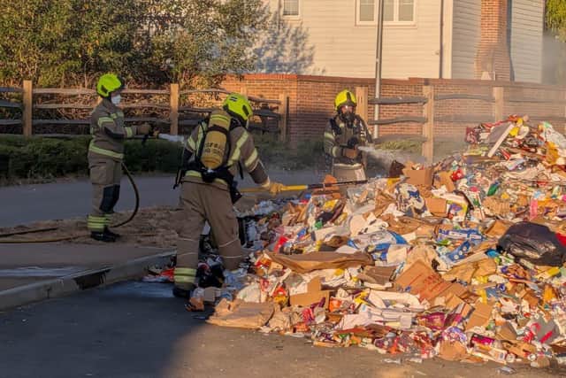 Firefighters were called to deal with a fire that started in a waste vehicle in Kilnwood Vale. Photo: Horsham District Council