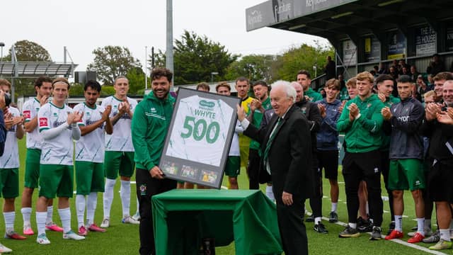 Harvey Whyte is honoured by Jack Pearce for making 500 Rocks appearances | Lyn and Trev Sports