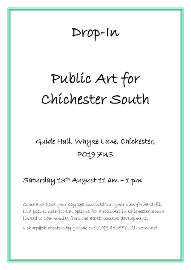 A public art drop-in event is set to be held in the city this month, organised by a Chichester city councillor.