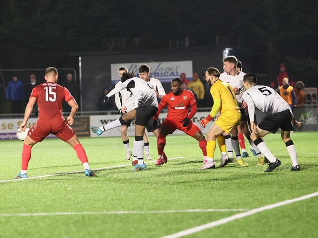 Action from Worthing's 3-1 home loss to Weymouth in National League South