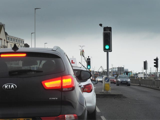 Roadworks on January 20 2025. Pedestrian improvements Albert Road & A259 Denmark Place, Hastings.