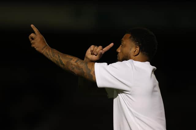 Crawley Town head coach Colin Kazim-Richards looks on during the Northampton Town game. (Photo by Pete Norton/Getty Images)