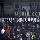 Brighton fans hold a banner ahead of the UEFA Europa League round of 16 second leg against Roma