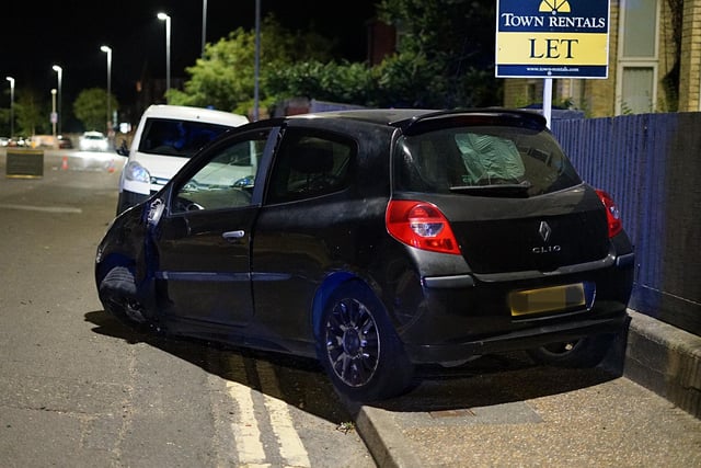 A Range Rover was overturned last night at 11.30pm following a collision with a collision with a parked vehicle on Upperton Road in Eastbourne. Picture: Dan Jessup
