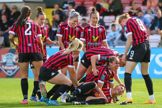 Celebrations as Lewes Women notch their first league win of the season, beating Charlton | Picture: James Boyes