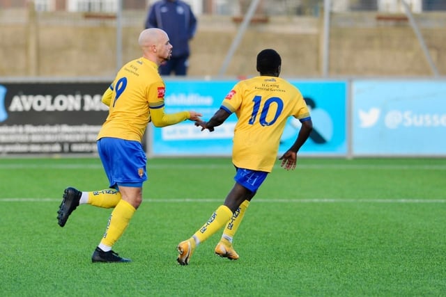 Action from Lancing's 3-2 win over Ashford United on Saturday. Picture by Stephen Goodger