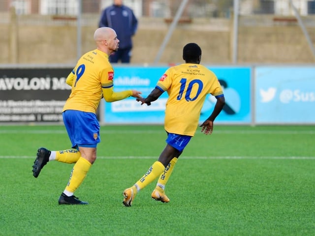 Action from Lancing's 3-2 win over Ashford United on Saturday. Picture by Stephen Goodger